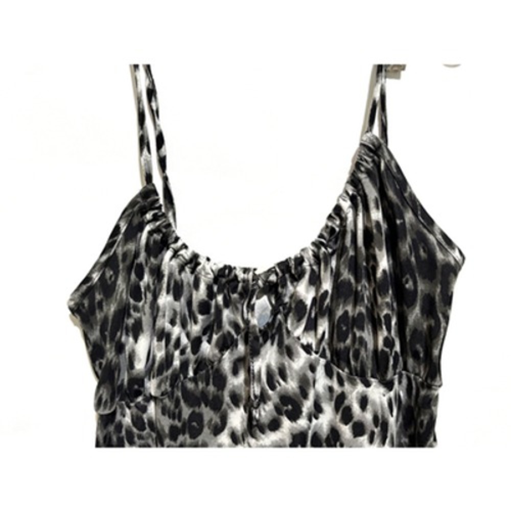 Womens Leopard Print Ruched Bust Milkmaid Midi Slip Dress Sz L y2k Grunge Edgy - Picture 3 of 10